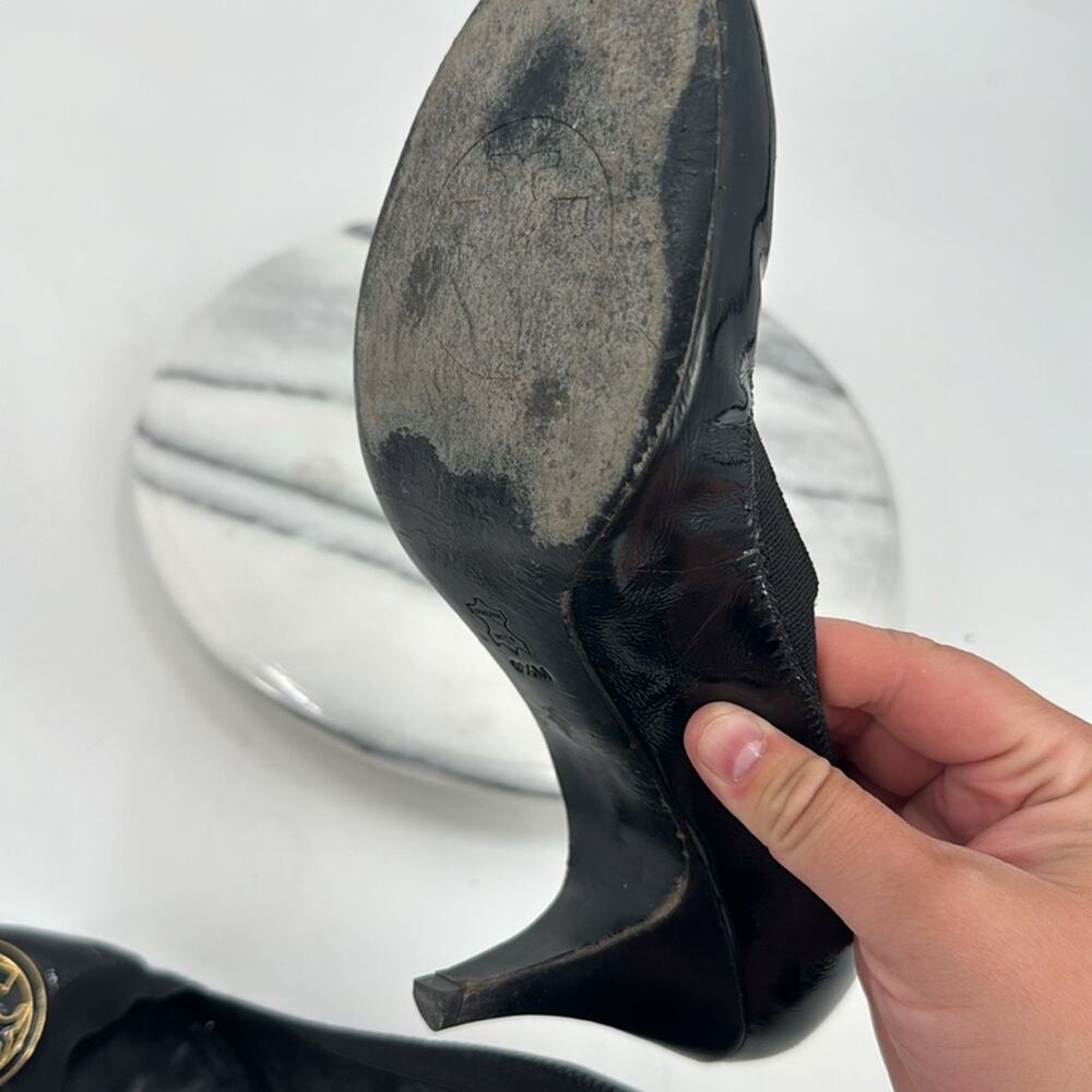 Tory Burch Black Leather Logo Ballet Flats with Gold Emblem (sz 9.5, fits large) - Picture 8 of 10